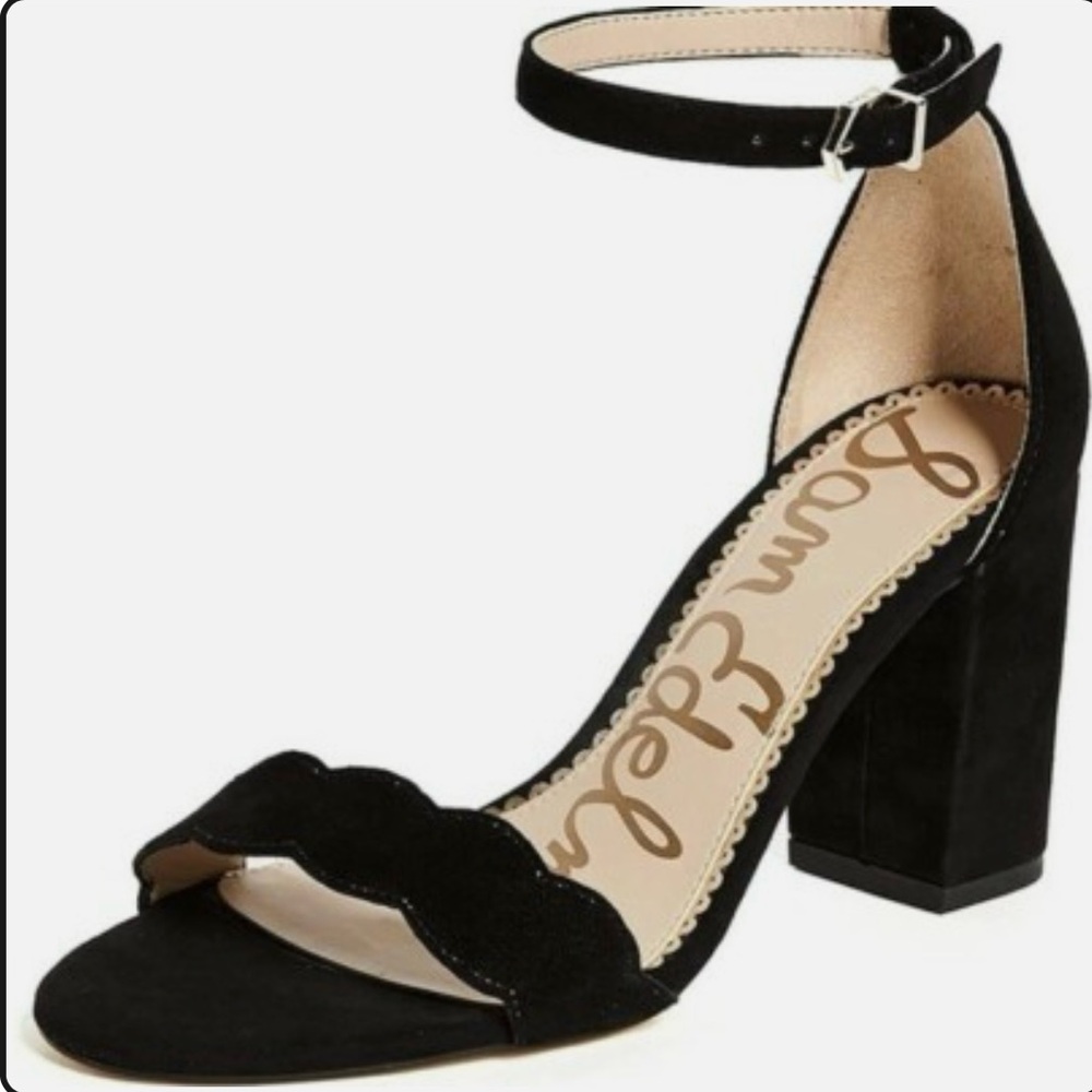 Sam Edelman ‘Odila’ Open Toe With Scalloped Edges & Ankle Strap Heels